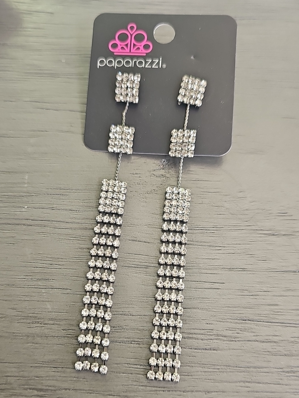 paparazzi Silver Crystal Multi-Row Dangle Earrings